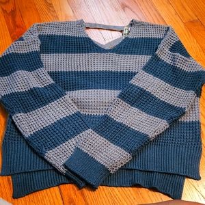 Moral Fiber green and gray striped sweater M